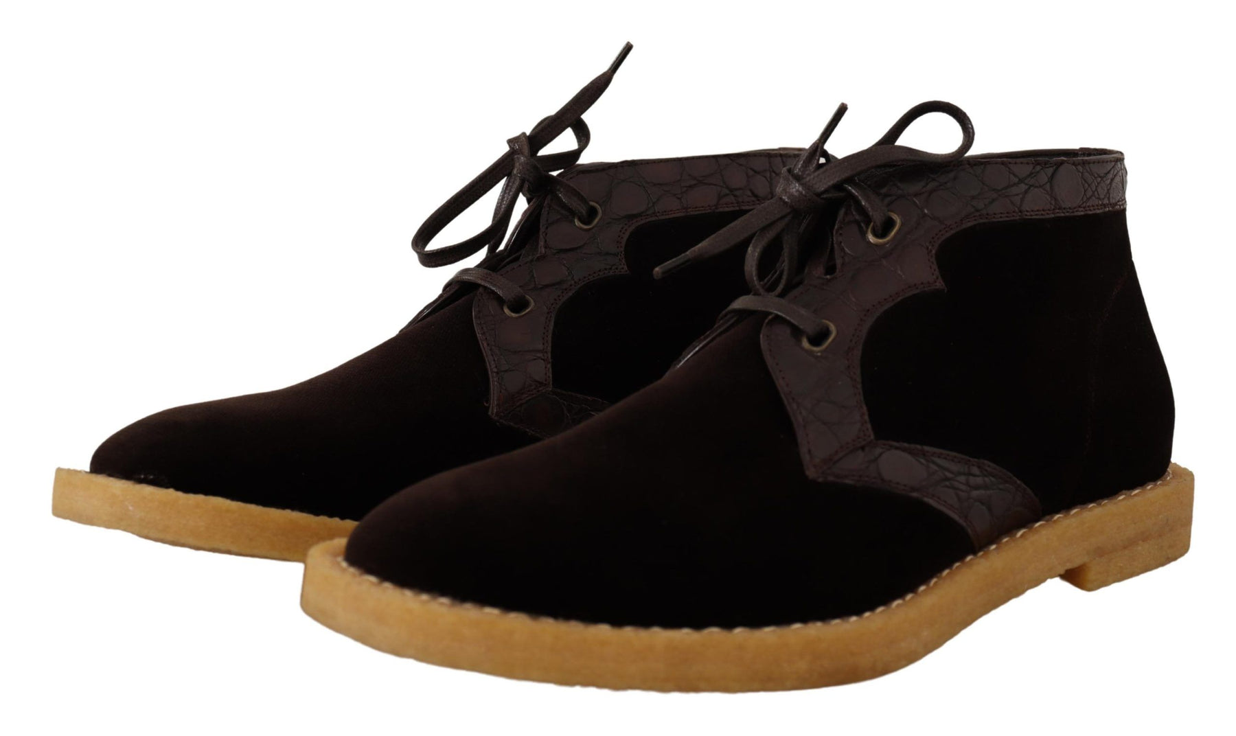 Dolce & Gabbana Brown Velvet Exotic Leather Boots | Regal Royce