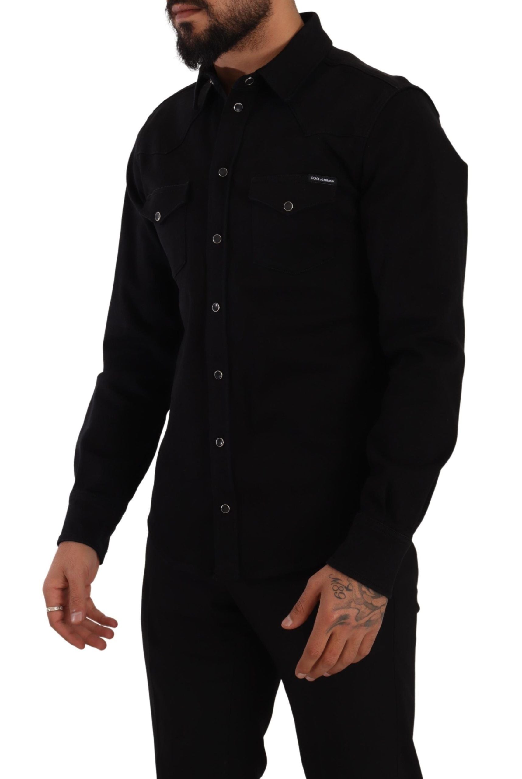 Dolce & Gabbana Black Slim Cotton Denim Stretch Shirt | Regal Royce