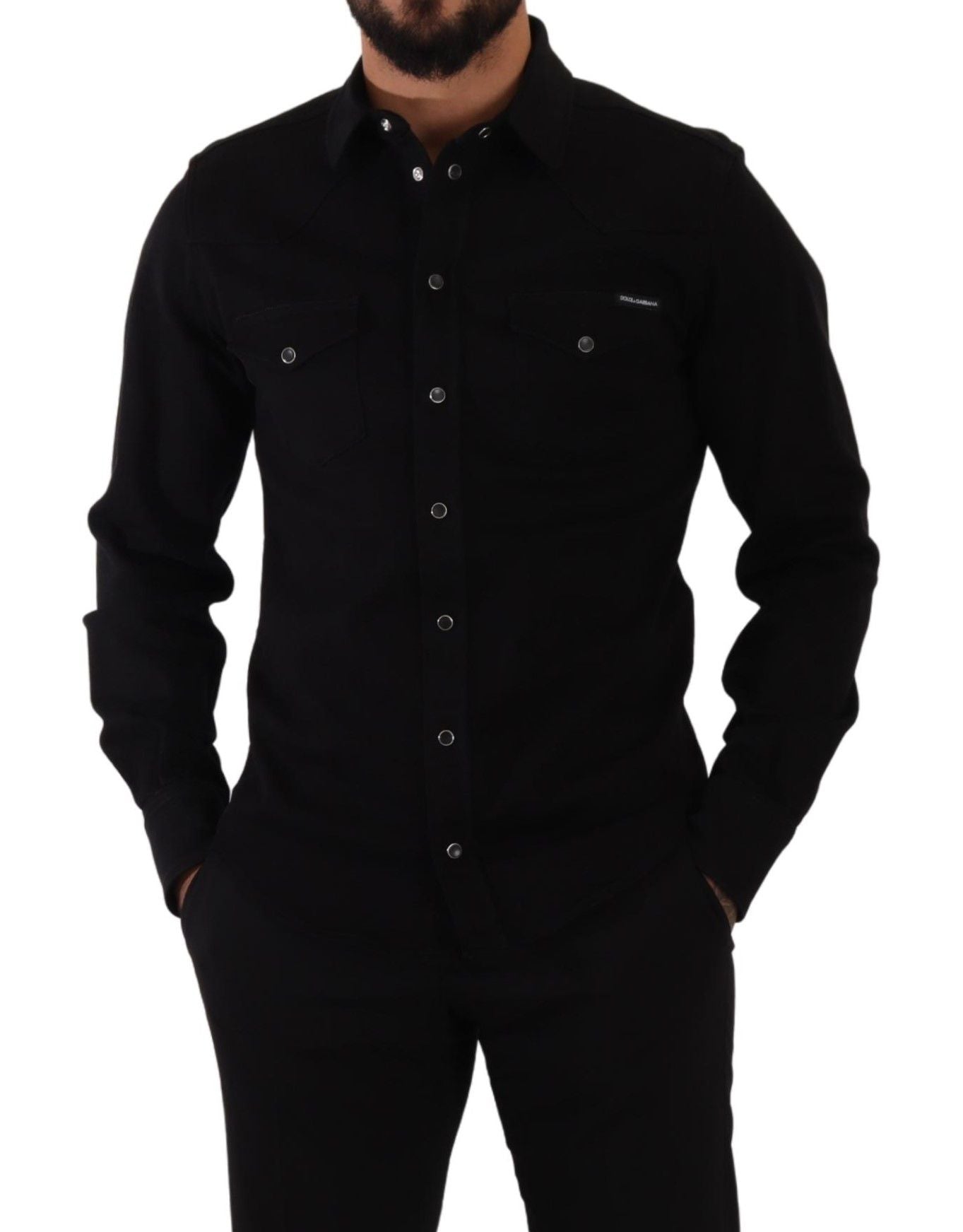 Dolce & Gabbana Black Slim Cotton Denim Stretch Shirt | Regal Royce