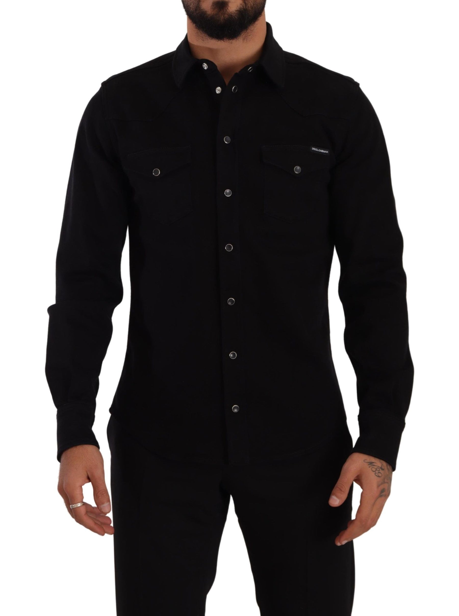 Dolce & Gabbana Black Slim Cotton Denim Stretch Shirt | Regal Royce