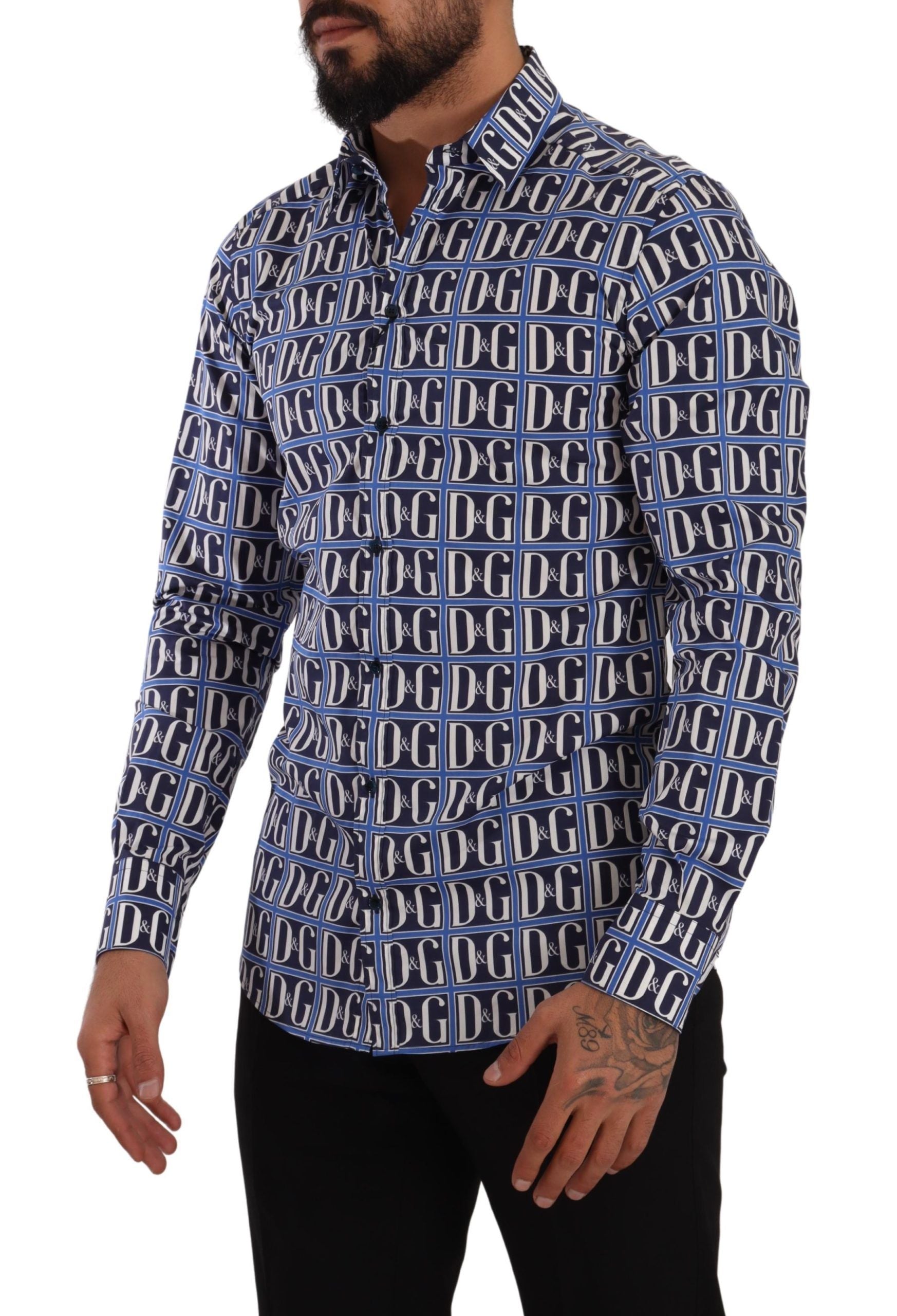 Dolce & Gabbana Blue Logo Mania Slim Fit Cotton Shirt | Regal Royce