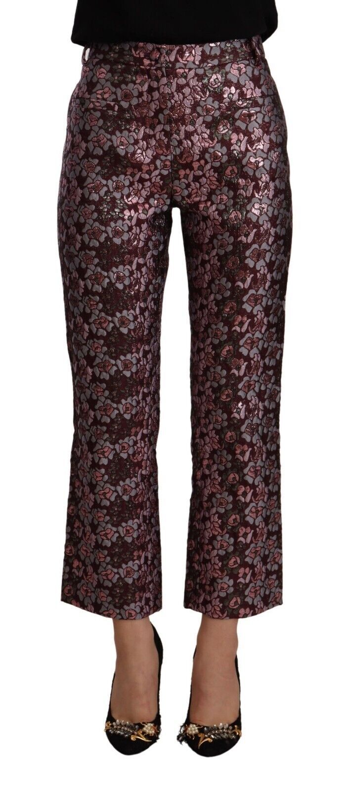 House of Holland Multicolor Floral Jacquard Flared Cropped Pants | Regal Royce