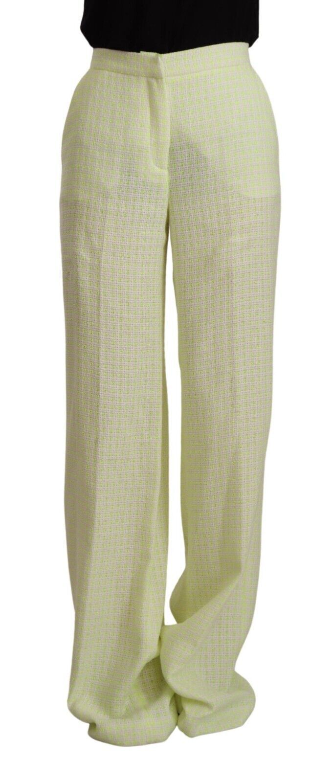 MSGM Yellow Green Cotton High Waist Straight Long Pants | Regal Royce
