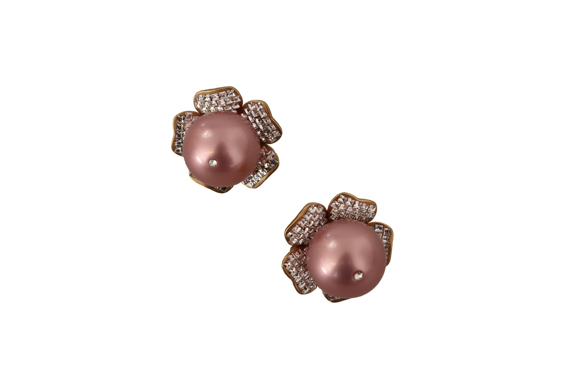 Dolce & Gabbana Gold Tone Maxi Faux Pearl Floral Clip-on Jewelry Earrings | Regal Royce