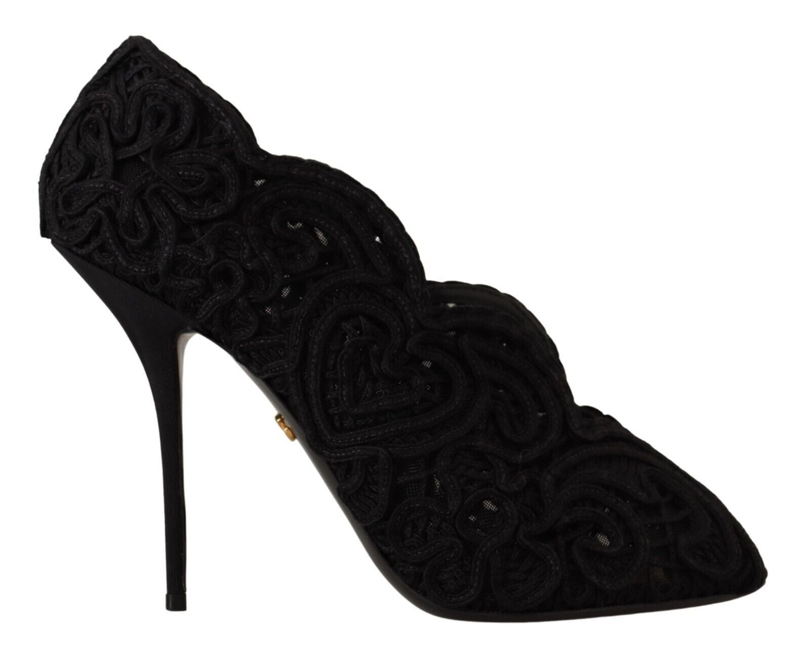 Dolce & Gabbana Black Cordonetto Ricamo Pump Open Toe Shoes | Regal Royce