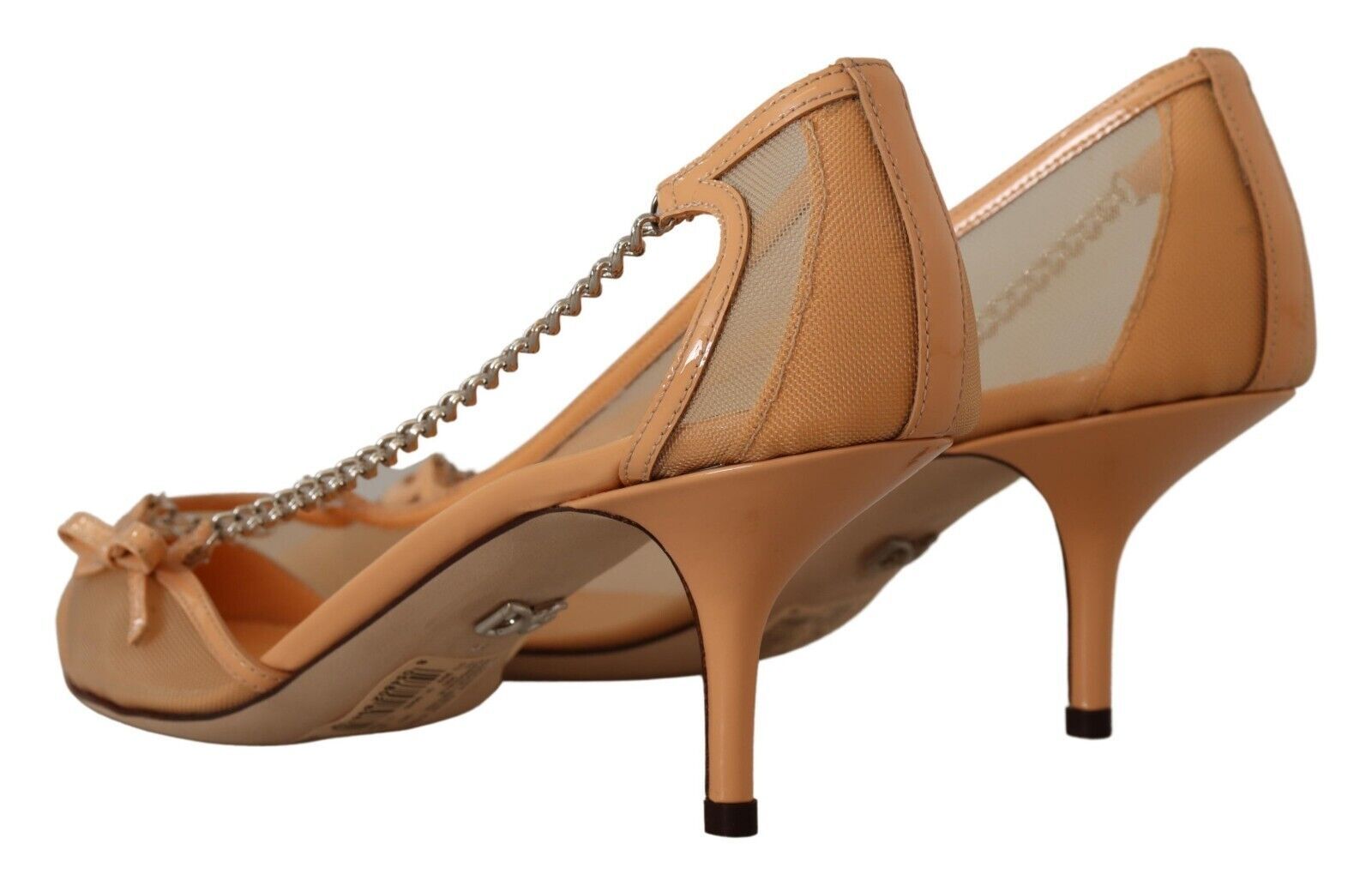 Dolce & Gabbana Peach Mesh Leather Chains Heels Pumps Shoes | Regal Royce