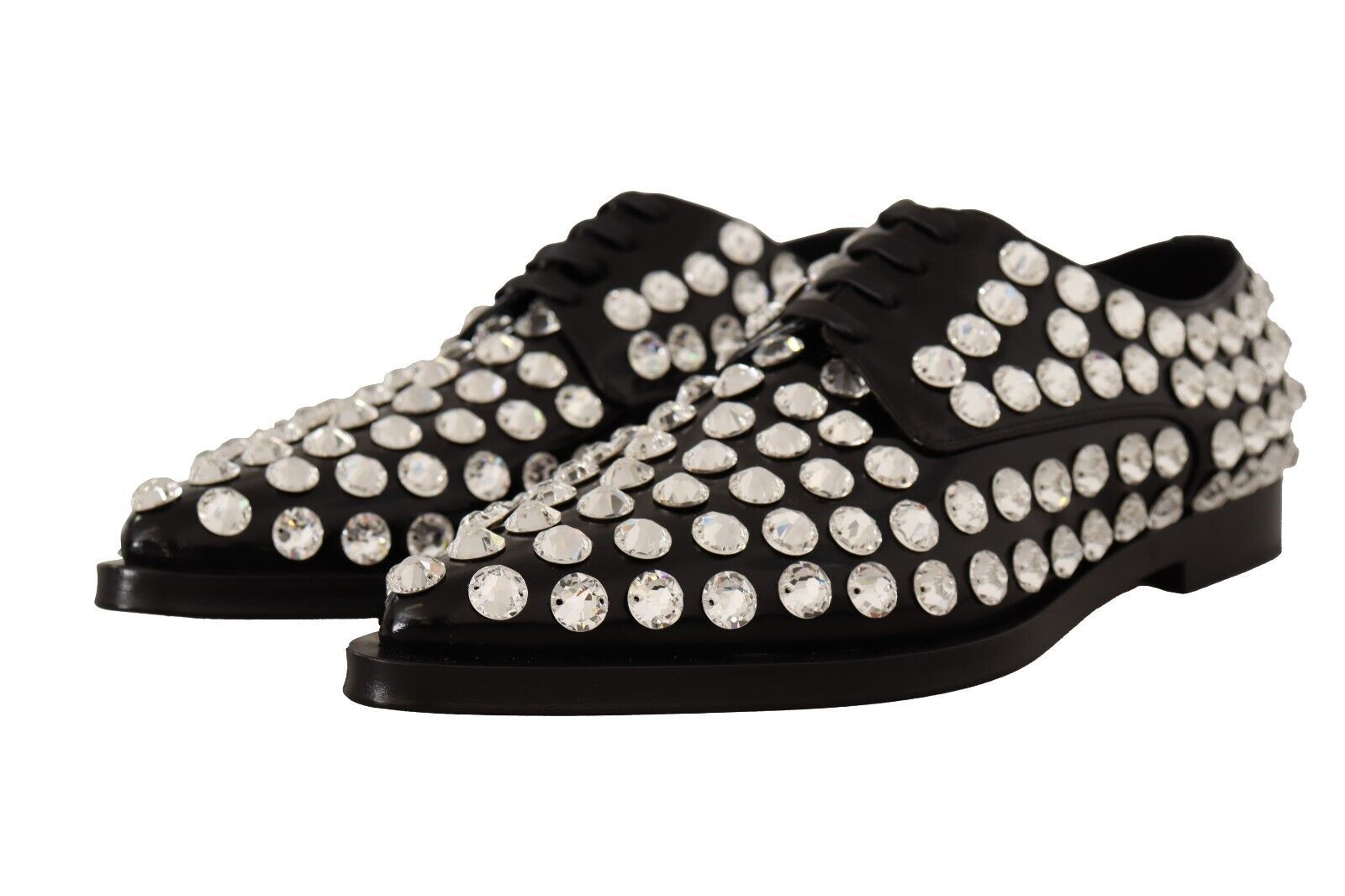 Dolce & Gabbana Black Leather Crystals Lace Up Formal Shoes | Regal Royce