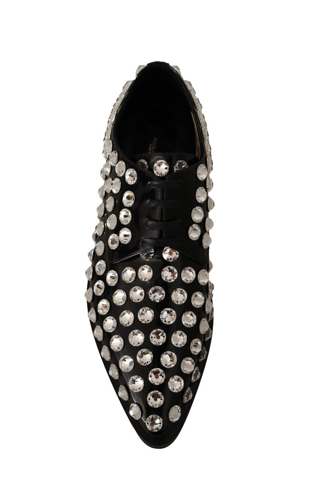 Dolce & Gabbana Black Leather Crystals Lace Up Formal Shoes | Regal Royce