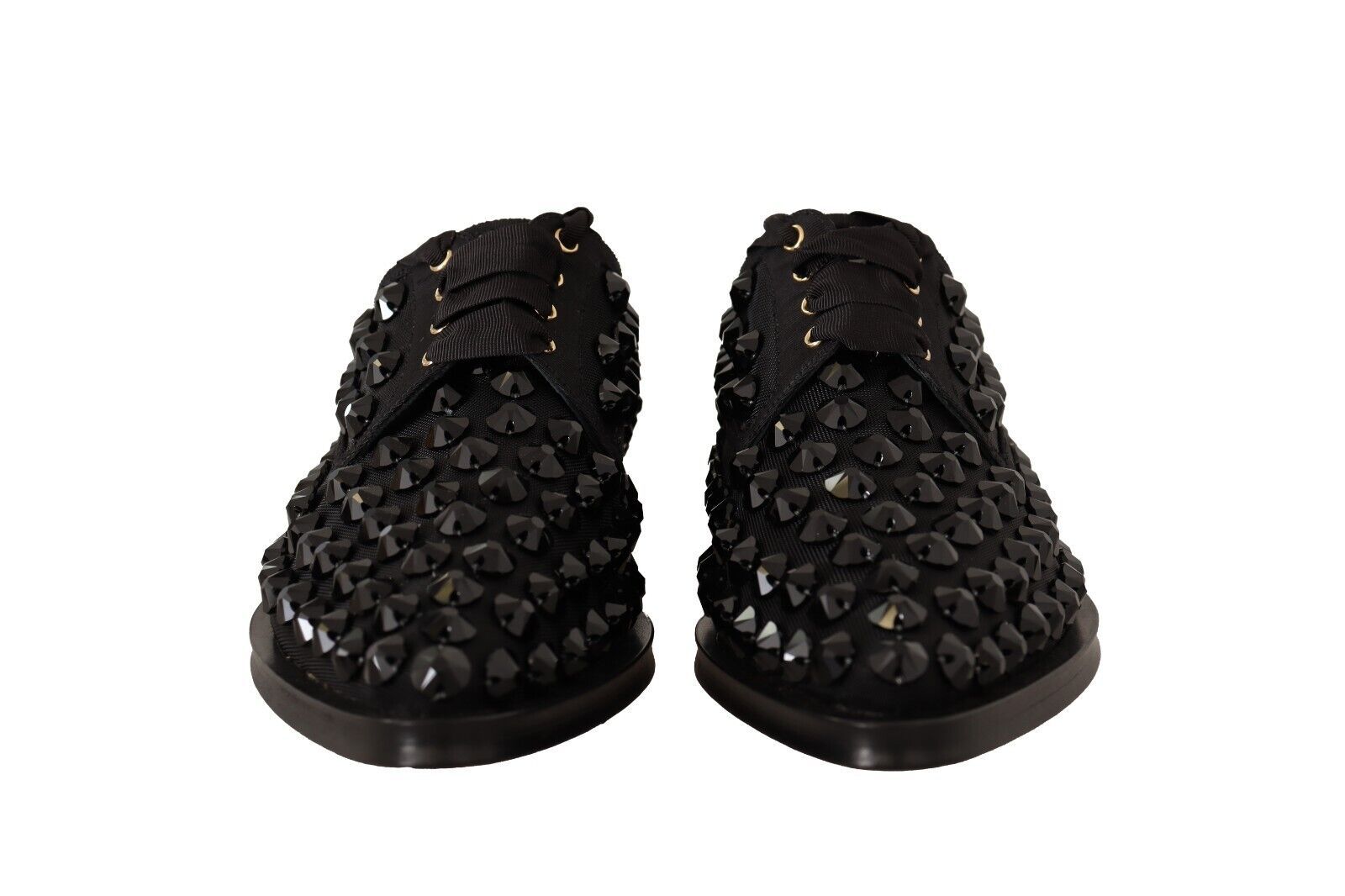 Dolce & Gabbana Black Lace Up Studded Formal Flats Shoes | Regal Royce
