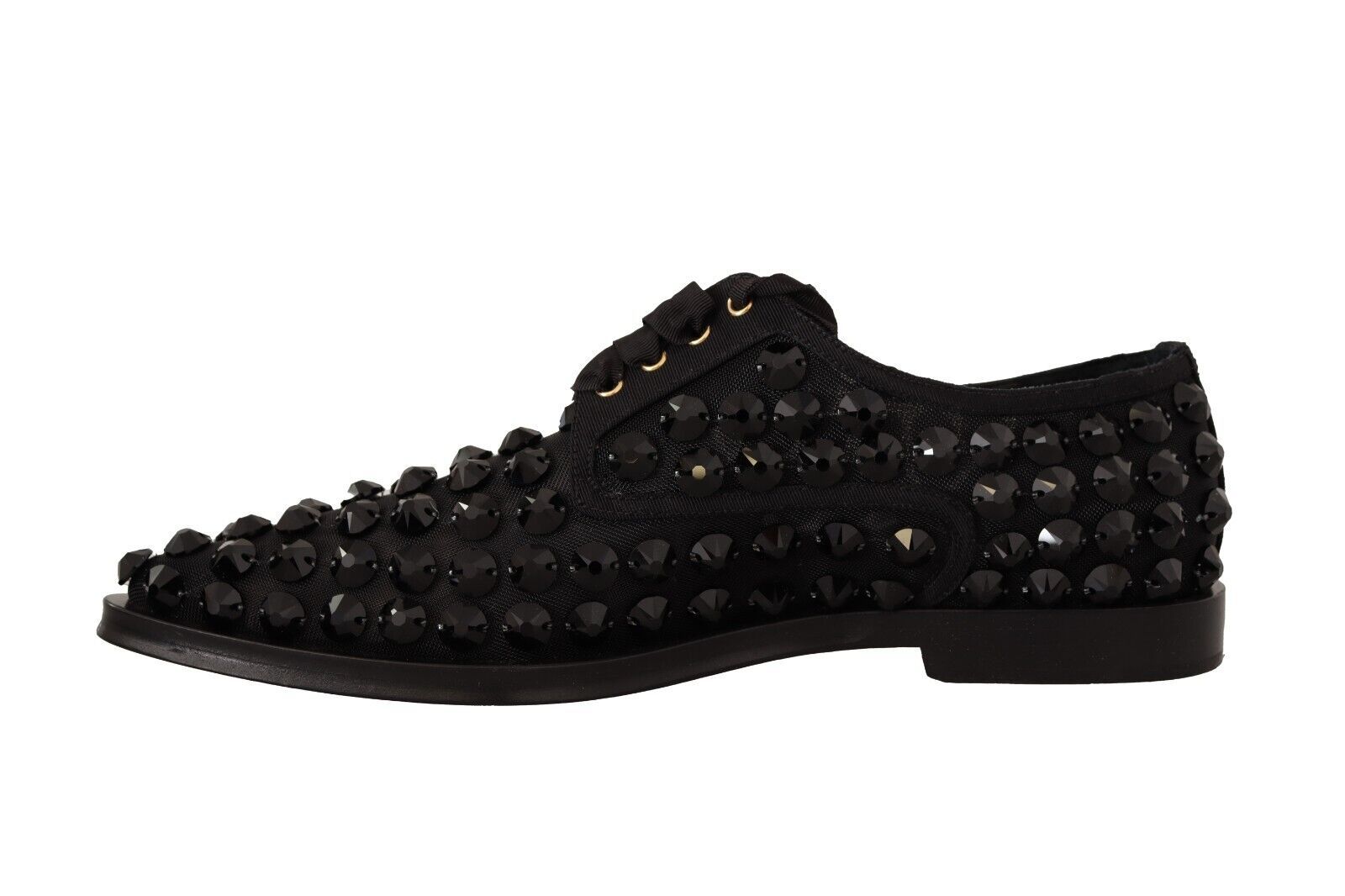 Dolce & Gabbana Black Lace Up Studded Formal Flats Shoes | Regal Royce