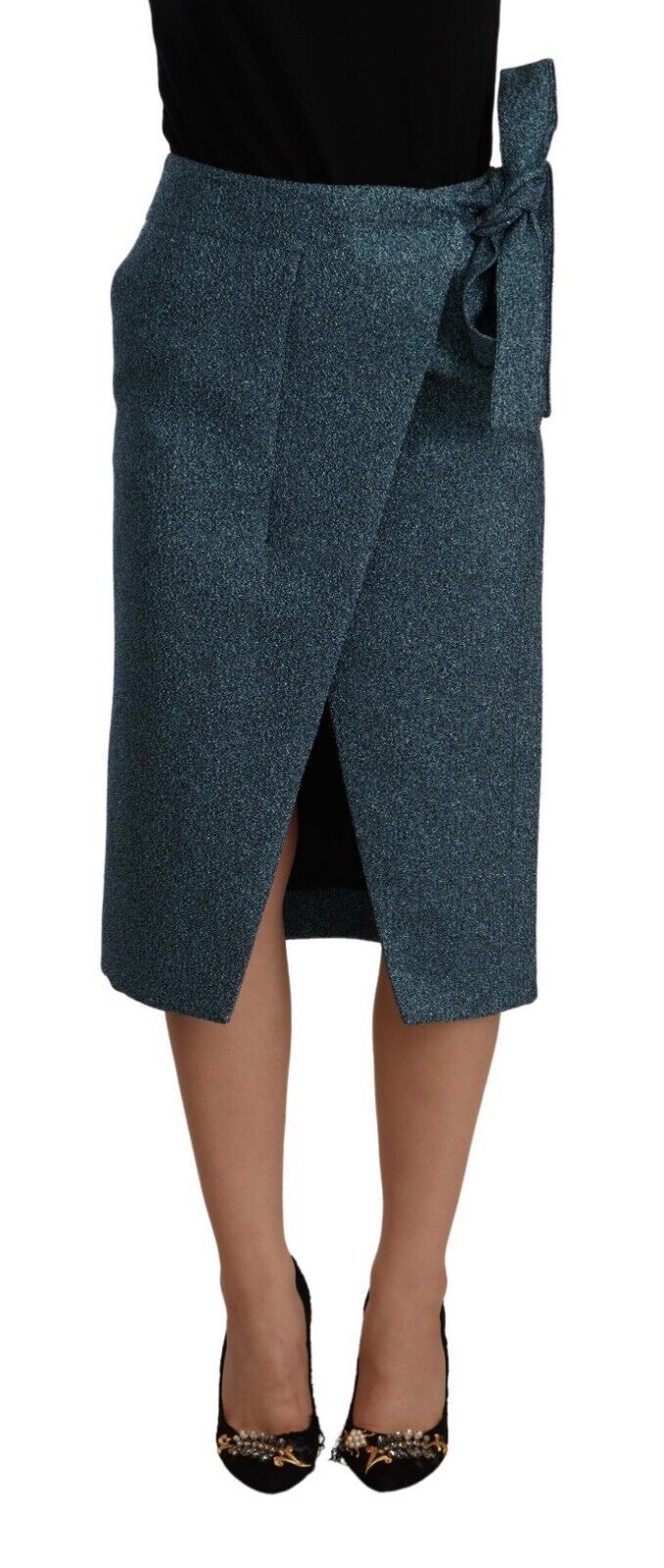 Koonhor Blue High Waist Pencil Straight Wrap Style Skirt | Regal Royce