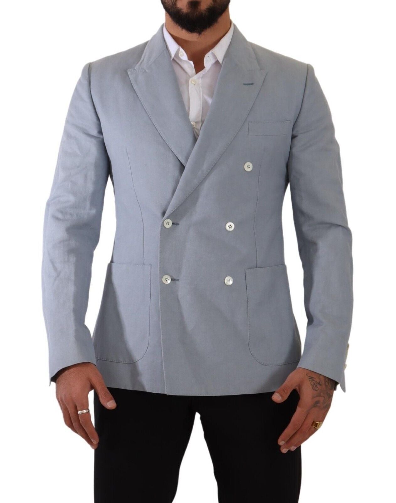 Dolce & Gabbana Blue Cotton Linen Slim Fit Jacket Coat Blazer | Regal Royce