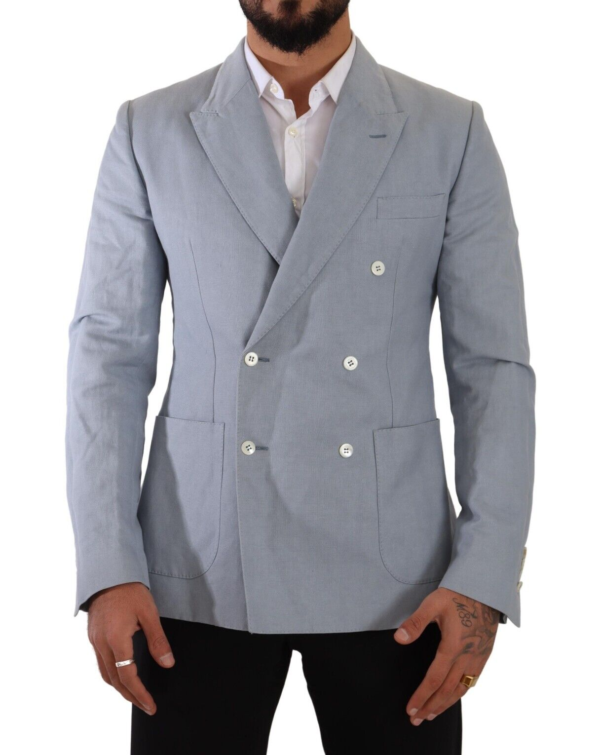 Dolce & Gabbana Blue Cotton Linen Slim Fit Jacket Coat Blazer | Regal Royce