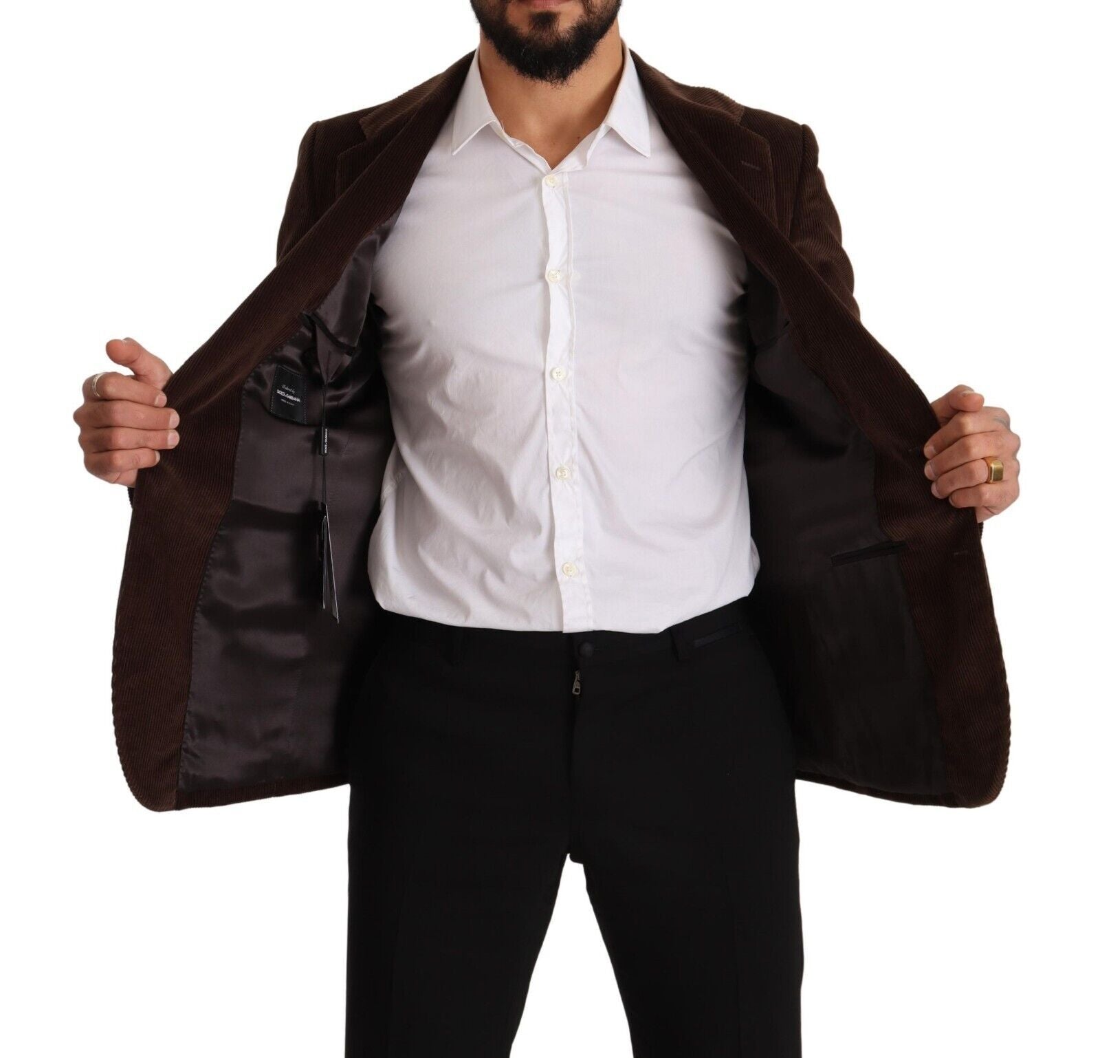 Dolce & Gabbana Brown Corduroy Slim Fit Coat DG Logo Blazer | Regal Royce