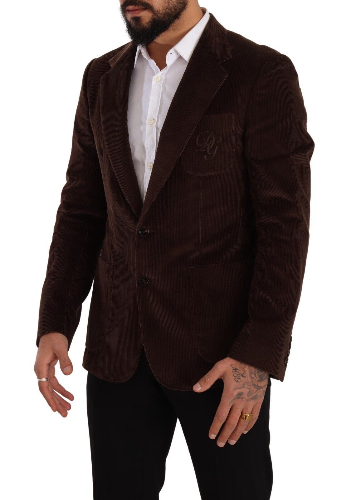 Dolce & Gabbana Brown Corduroy Slim Fit Coat DG Logo Blazer | Regal Royce