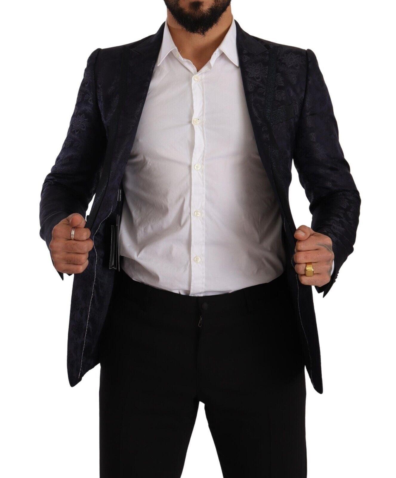 Dolce & Gabbana Blue Floral Jacquard Silk Coat MARTINI Blazer | Regal Royce