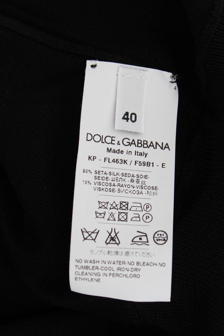 Dolce & Gabbana Black Silk Floral Embroidered Polo Top | Regal Royce