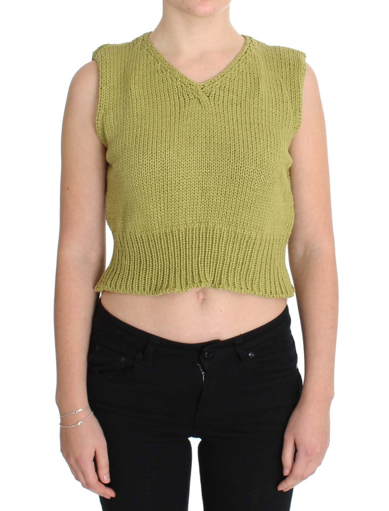 PINK MEMORIES Green Cotton Blend Knitted Sleeveless Sweater | Regal Royce