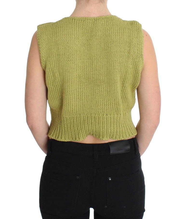 PINK MEMORIES Green Cotton Blend Knitted Sleeveless Sweater | Regal Royce