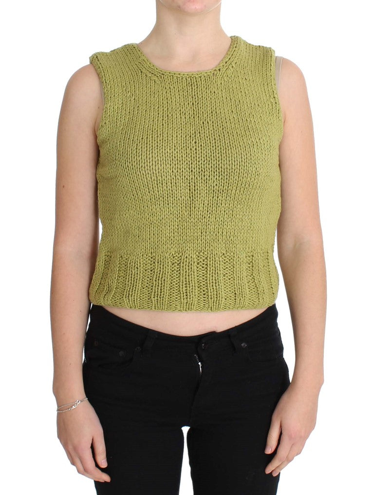 PINK MEMORIES Green Cotton Blend Knitted Sleeveless Sweater | Regal Royce