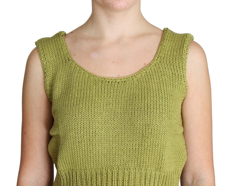 PINK MEMORIES Green Cotton Blend Knitted Sleeveless Sweater | Regal Royce