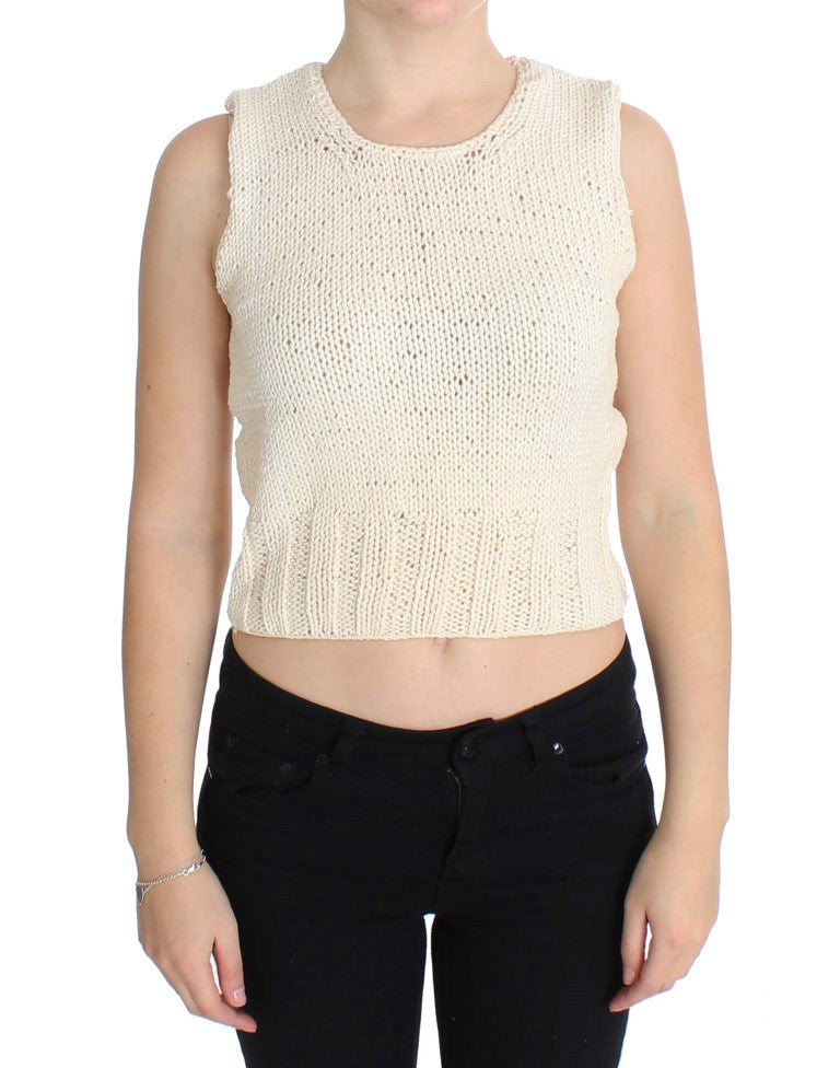 PINK MEMORIES Beige Cotton Blend Knitted Sleeveless Sweater | Regal Royce