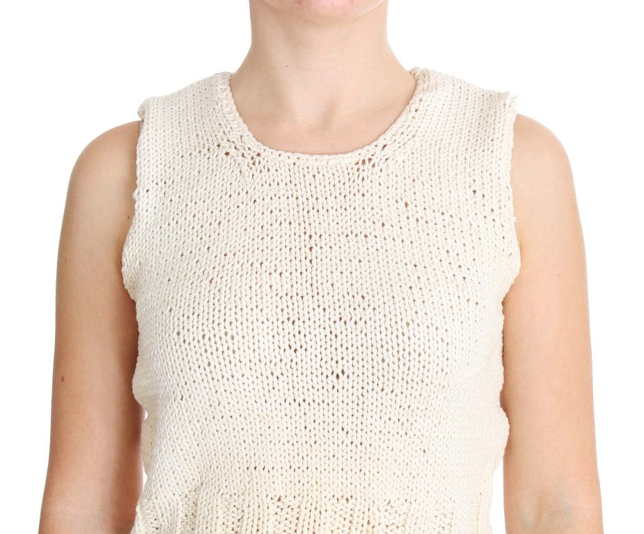 PINK MEMORIES Beige Cotton Blend Knitted Sleeveless Sweater | Regal Royce