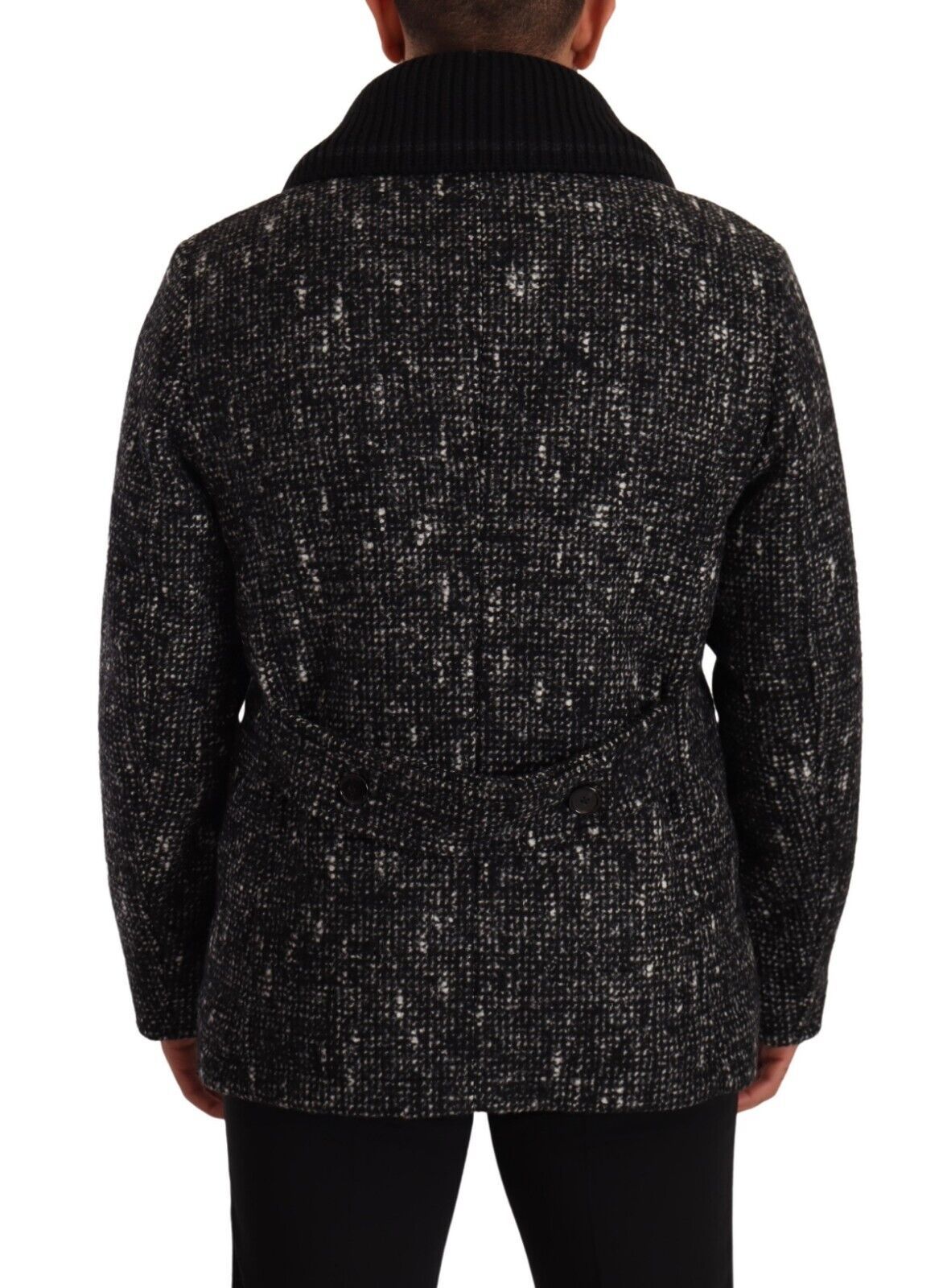 Dolce & Gabbana Black Wool Double Breasted Coat Men Jacket | Regal Royce