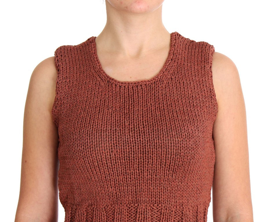 PINK MEMORIES Red Cotton Blend Knitted Sleeveless Sweater | Regal Royce