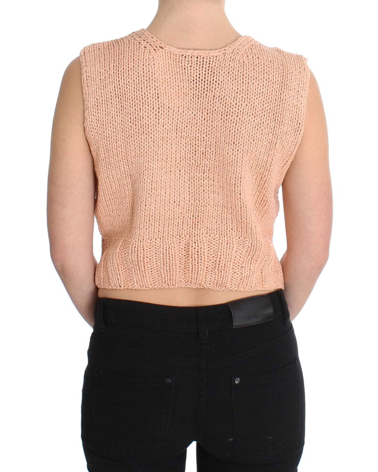 PINK MEMORIES Pink Cotton Blend Knitted Sleeveless Sweater | Regal Royce