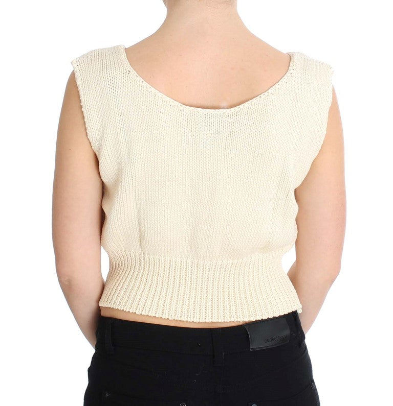 PINK MEMORIES Beige Cotton Blend Knitted Sleeveless Sweater | Regal Royce