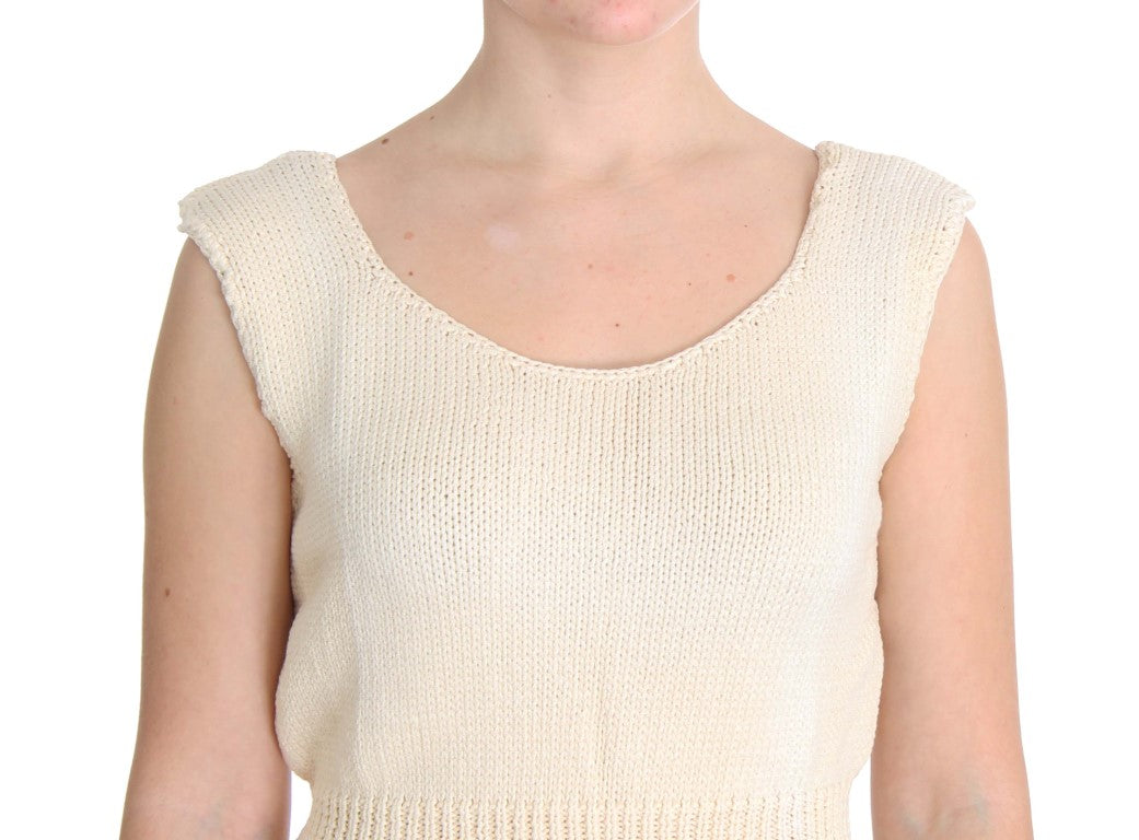 PINK MEMORIES Beige Cotton Blend Knitted Sleeveless Sweater | Regal Royce