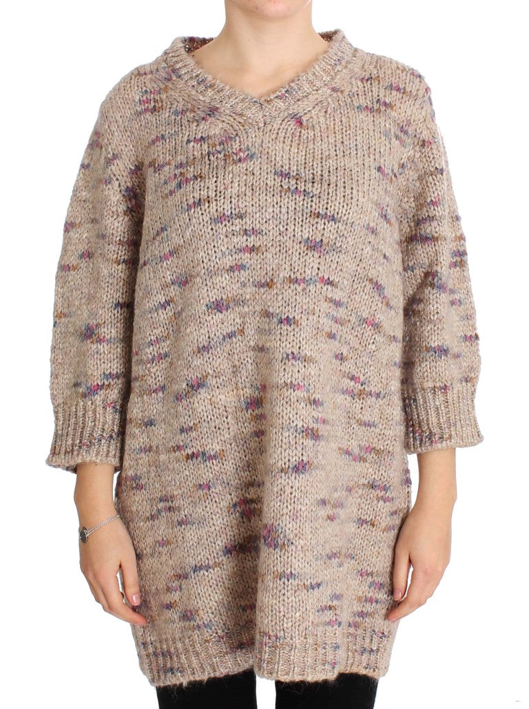 PINK MEMORIES Beige Wool Blend Knitted Oversize Sweater | Regal Royce