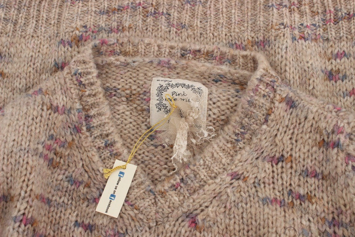 PINK MEMORIES Beige Wool Blend Knitted Oversize Sweater | Regal Royce