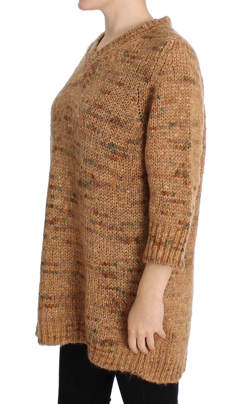 PINK MEMORIES Brown Wool Blend Knitted Oversize Sweater | Regal Royce
