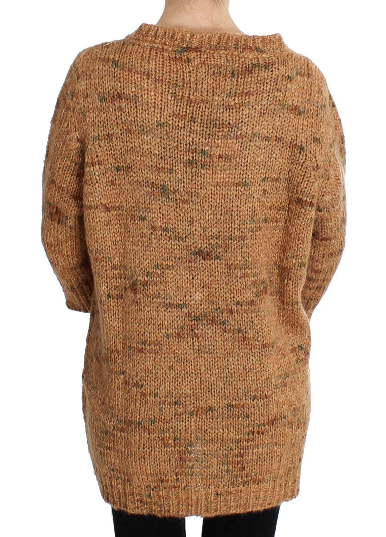 PINK MEMORIES Brown Wool Blend Knitted Oversize Sweater | Regal Royce