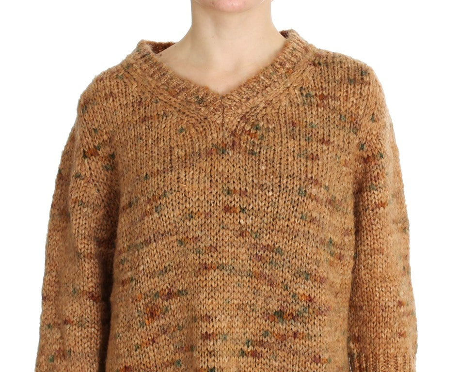 PINK MEMORIES Brown Wool Blend Knitted Oversize Sweater | Regal Royce