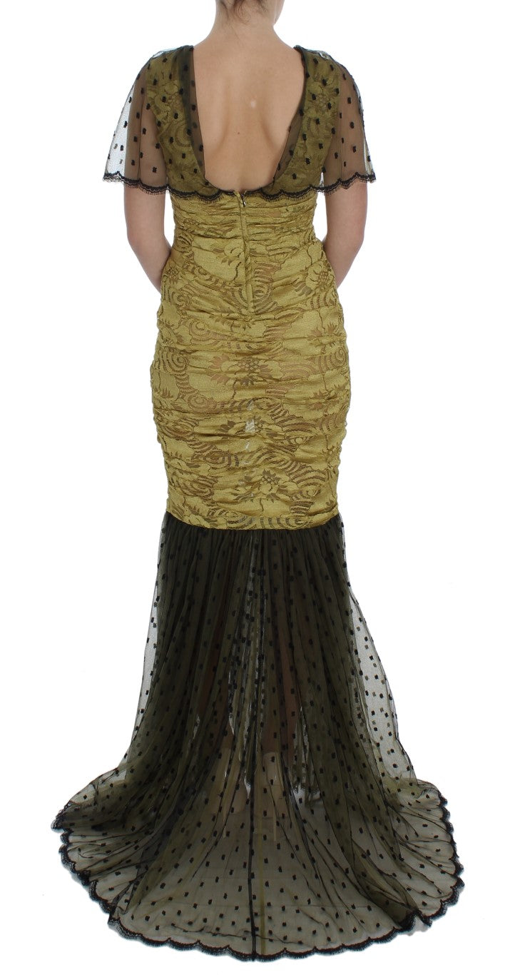 Dolce & Gabbana Yellow Black Floral Lace Ricamo Gown Dress | Regal Royce