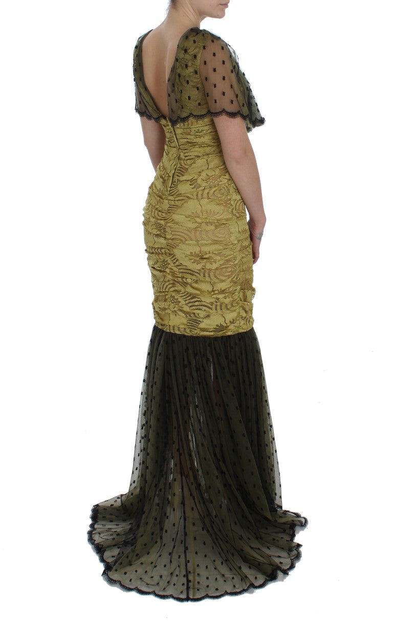 Dolce & Gabbana Yellow Black Floral Lace Ricamo Gown Dress | Regal Royce