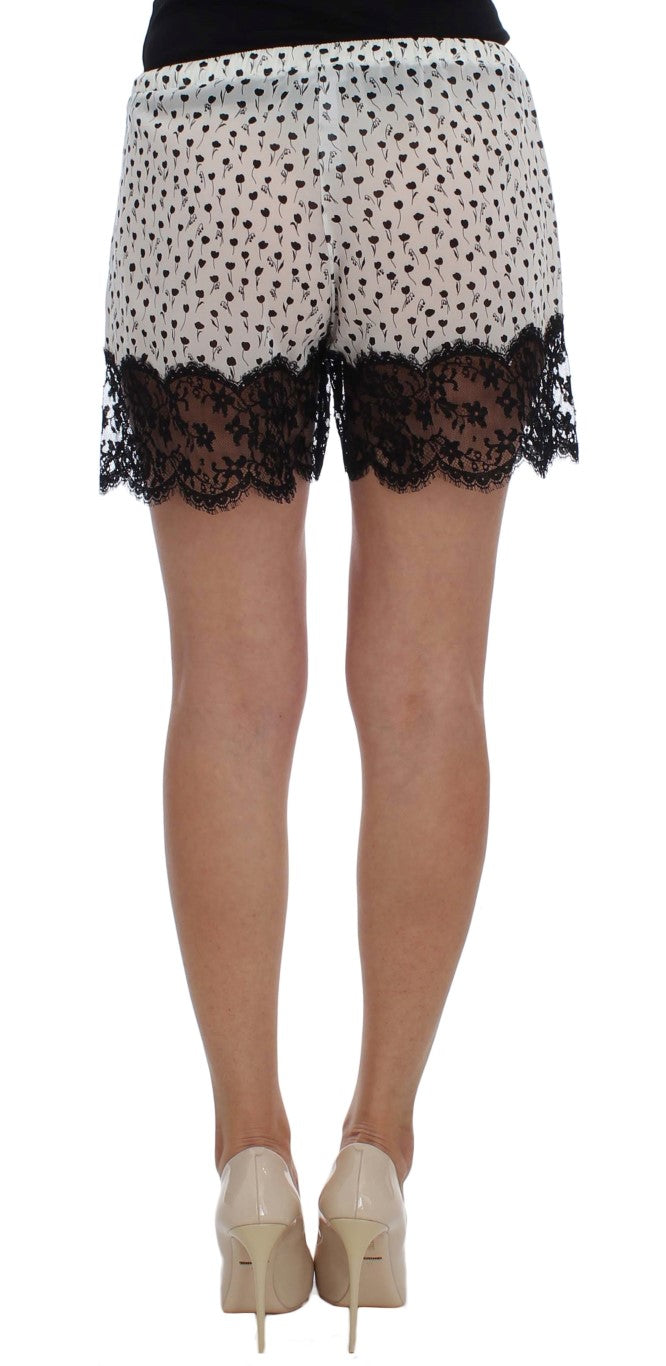 Dolce & Gabbana White Black Floral Lace Silk Sleepwear Shorts | Regal Royce
