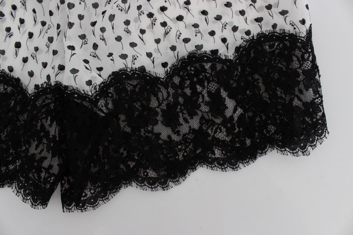 Dolce & Gabbana White Black Floral Lace Silk Sleepwear Shorts | Regal Royce