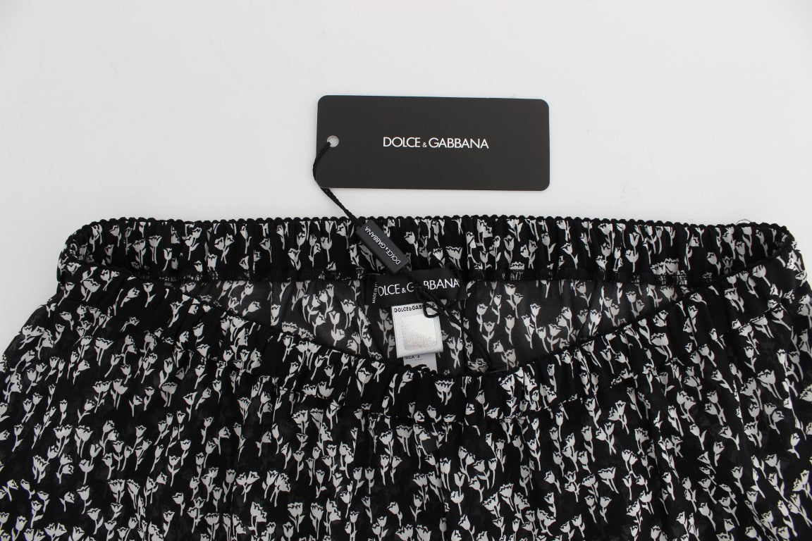 Dolce & Gabbana Black White Floral Lace Silk Sleepwear Shorts | Regal Royce