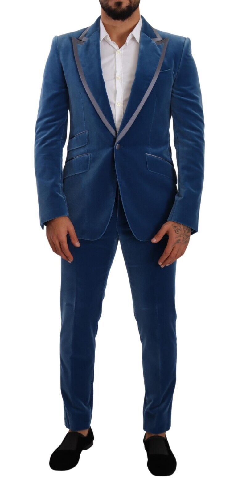 Dolce & Gabbana Blue SICILIA Velvet Slim Fit 2 Piece Suit | Regal Royce