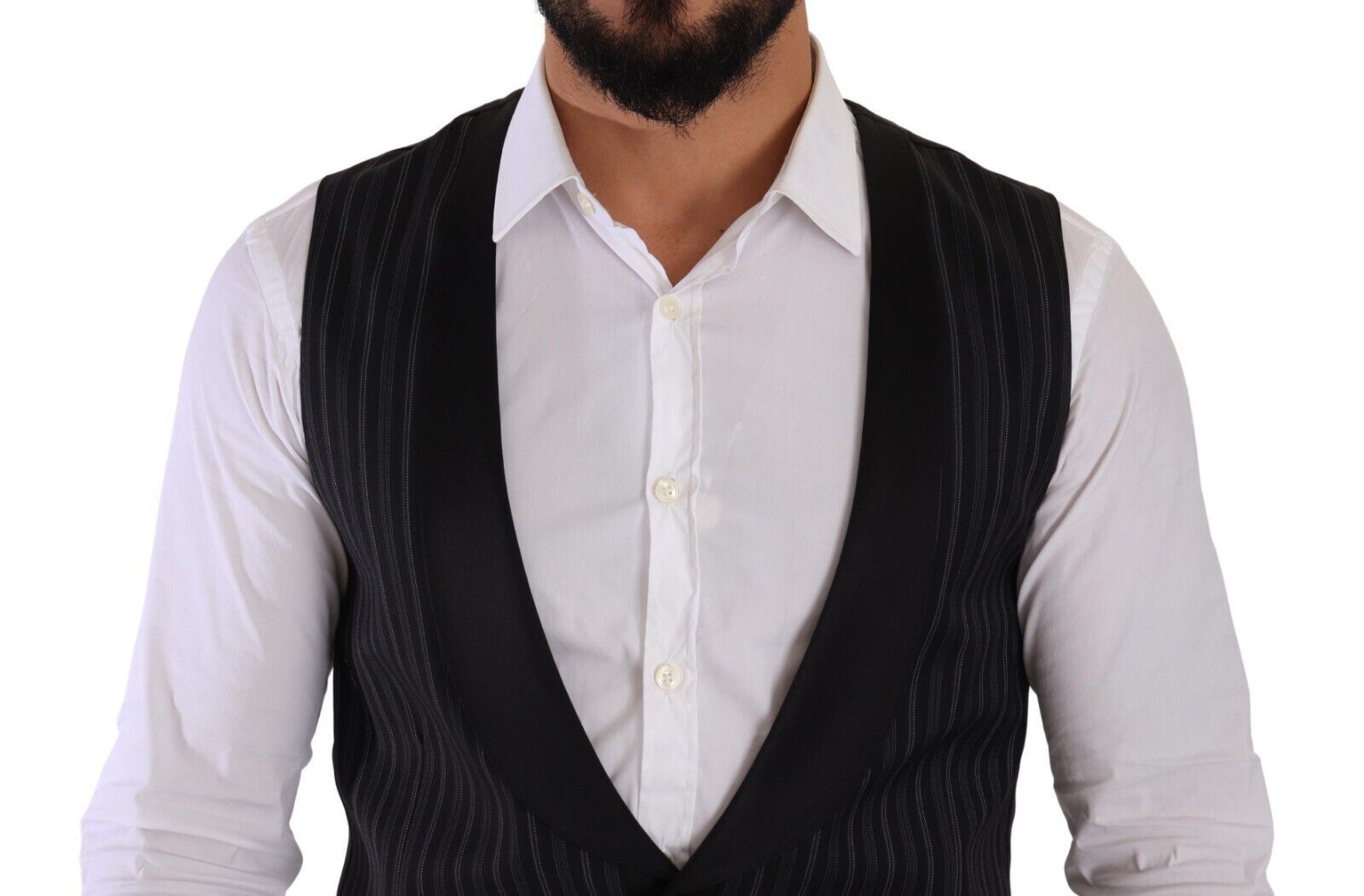 Dolce & Gabbana Black Striped Wool Silk Waistcoat Vest | Regal Royce