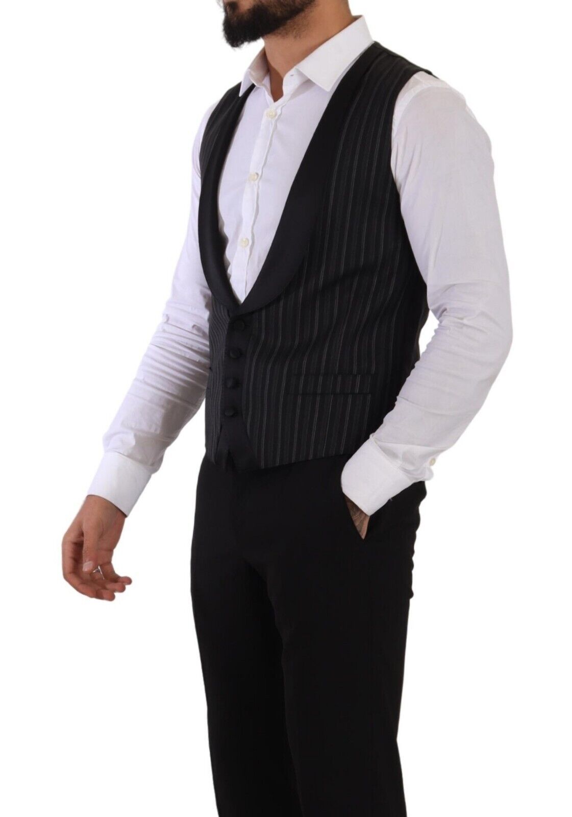 Dolce & Gabbana Black Striped Wool Silk Waistcoat Vest | Regal Royce