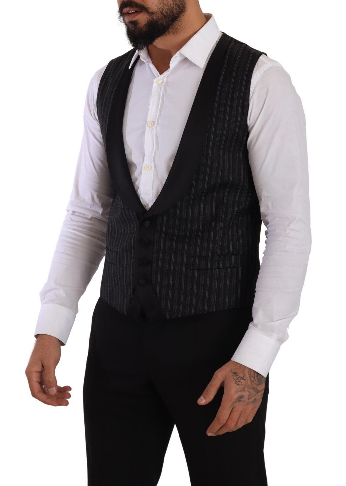 Dolce & Gabbana Black Striped Wool Silk Waistcoat Vest | Regal Royce