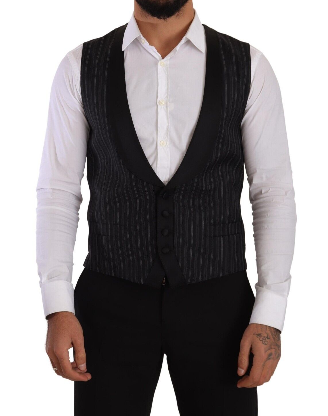 Dolce & Gabbana Black Striped Wool Silk Waistcoat Vest | Regal Royce