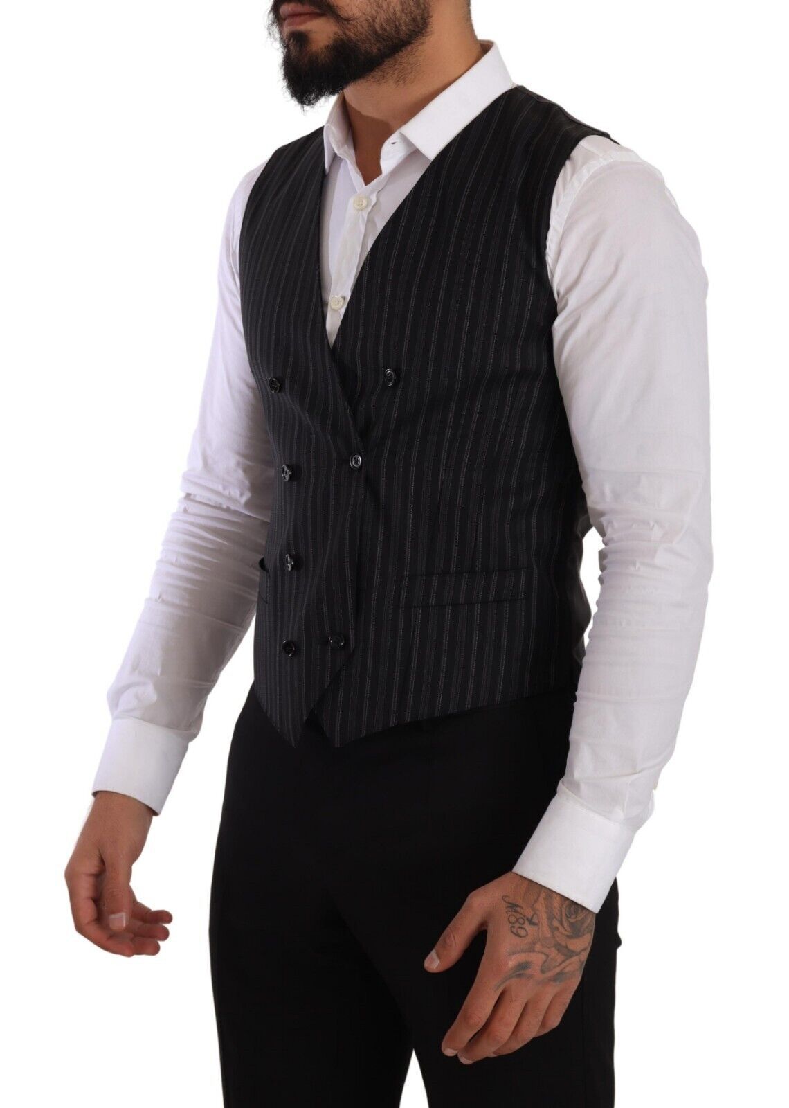 Dolce & Gabbana Gray Striped Double Breasted Waistcoat Vest | Regal Royce