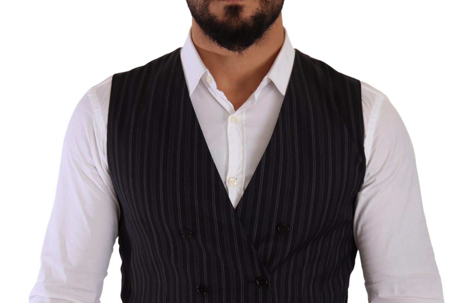 Dolce & Gabbana Gray Striped Double Breasted Waistcoat Vest | Regal Royce