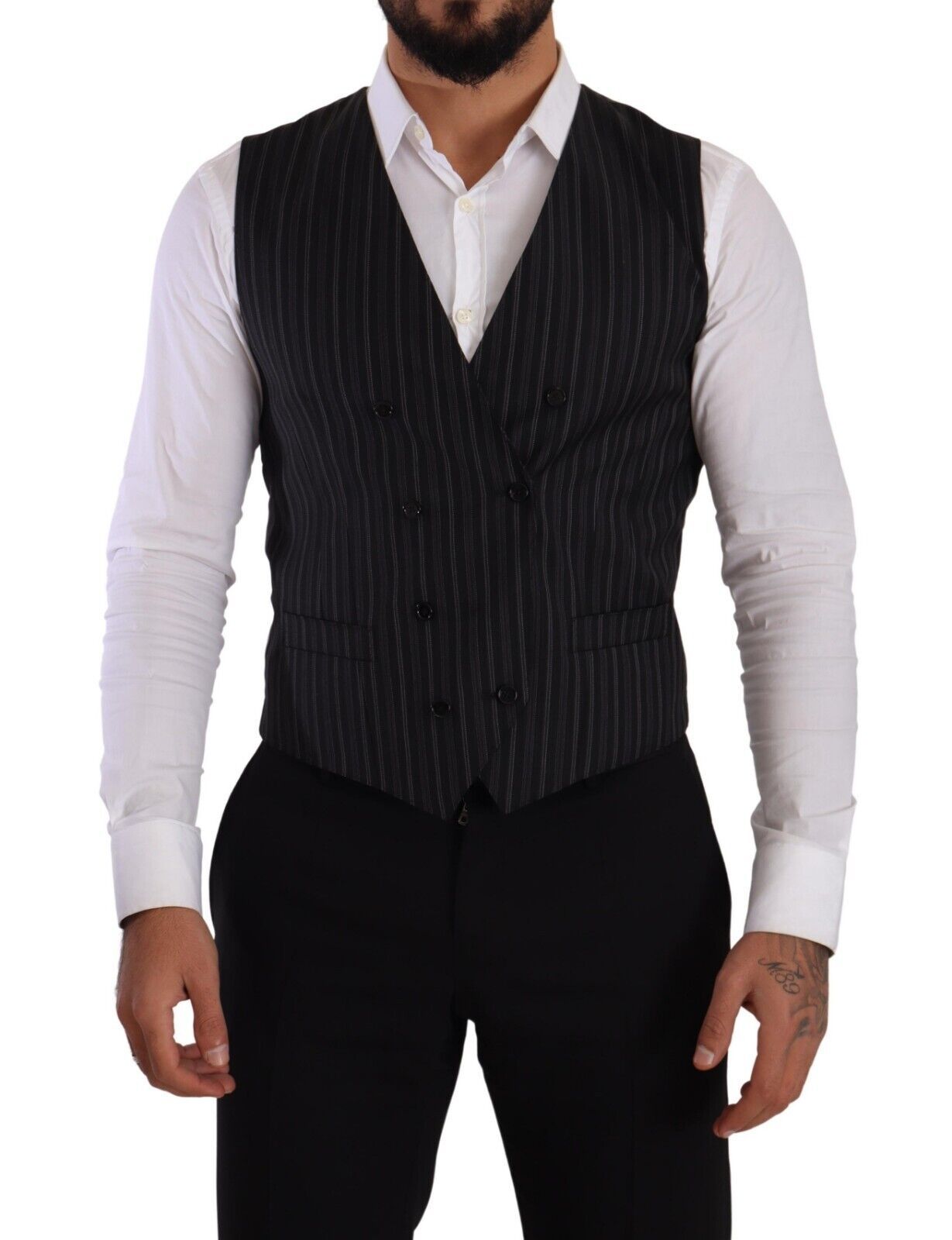 Dolce & Gabbana Gray Striped Double Breasted Waistcoat Vest | Regal Royce